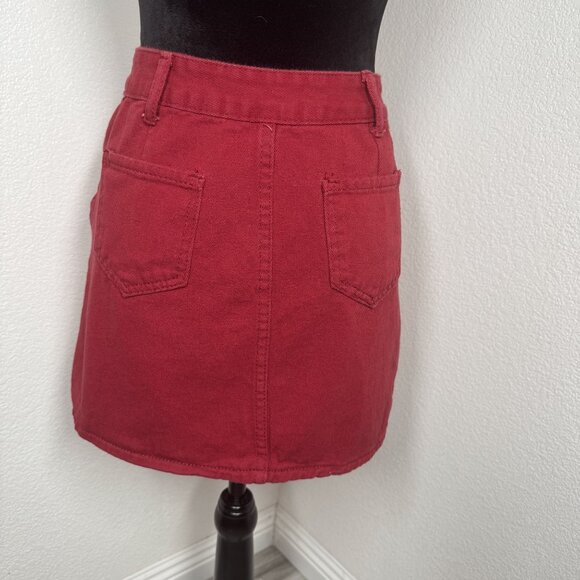 Red Denim Mini Skirt Womens S‎ Cotton Blend Stretch Casual - Picture 2 of 3